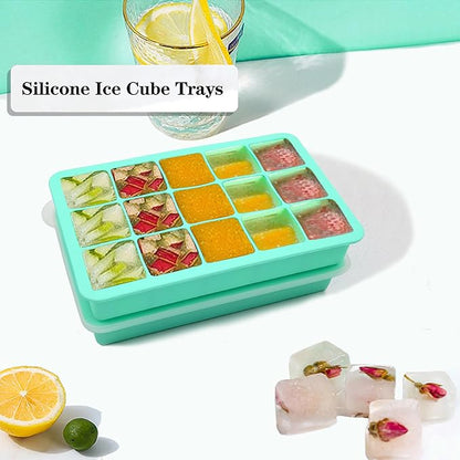 2 Pack Silicone Ice Cube Trays, Easy Release Flexible-15 Cubes Ice Cube Molds