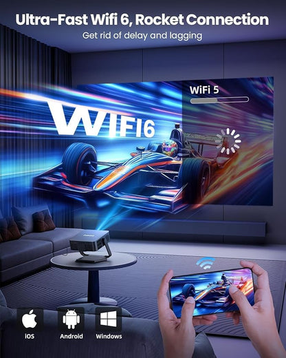 FUDONI Smart Projector with WiFi 6 and Bluetooth, 1080P Full HD Projector