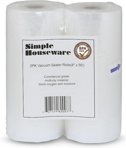 Simple Houseware Vacuum Sealer Bags 8'' x 50' Sous Vide Roll, 2-Pack