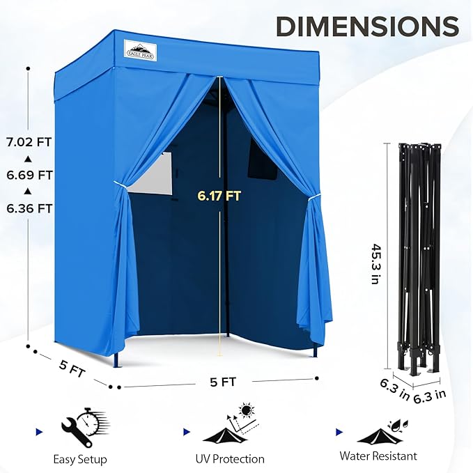 EAGLE PEAK Flex Compact 5x5 Pop-up Canopy Changing Room, Portable Privacy Dressing Room for Indoor Fashion Photoshoots, Camping, or Pool, Light Blue