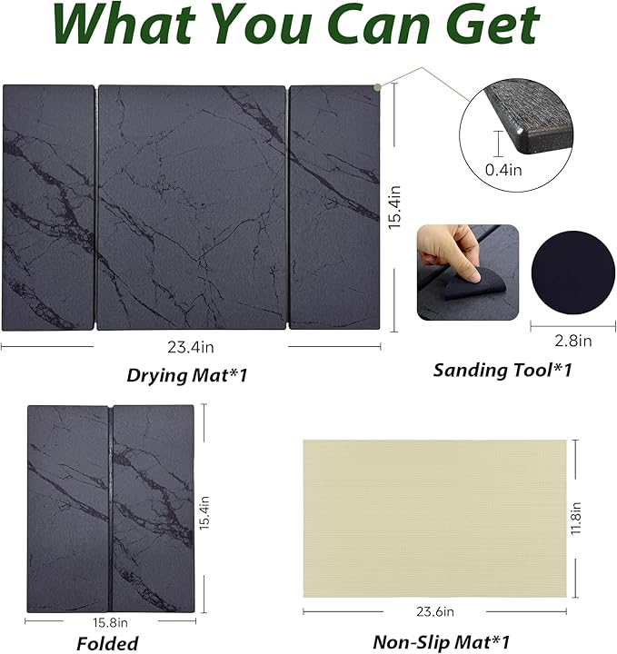 Large Stone Drying Mat for Kitchen Counter, Water-Absorbent Marble Diatomaceous