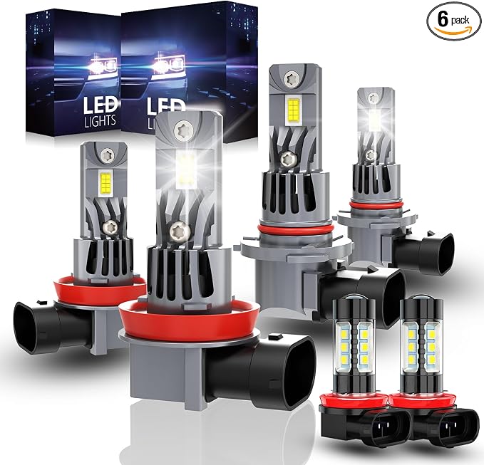 Lights Bulbs for Ram 1500 2500 3500 (Year: 2020 2021 2022 2023 2024 2025), High Beam Low Beam and Fog Light Bulb Set, 6500K White Light, 500% Brightness, Plug and Play - 6 Pack