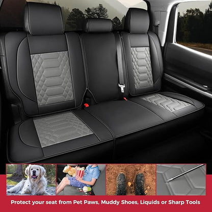 FREESOO Tundra Seat Covers 2014-2021 Full Set, Fit for Toyota Tundra Crewmax Cab, Custom Truck Seat Covers with Waterproof Faux Leather BlackGrey
