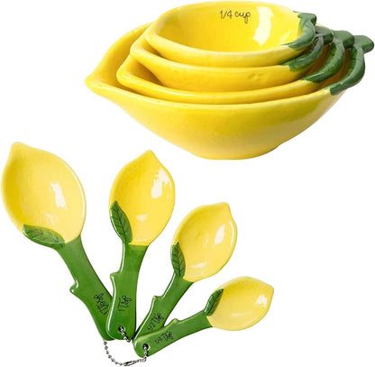 Lemon Shaped Measuring Cups and Spoon Set, Ceramic Kitchen Tools