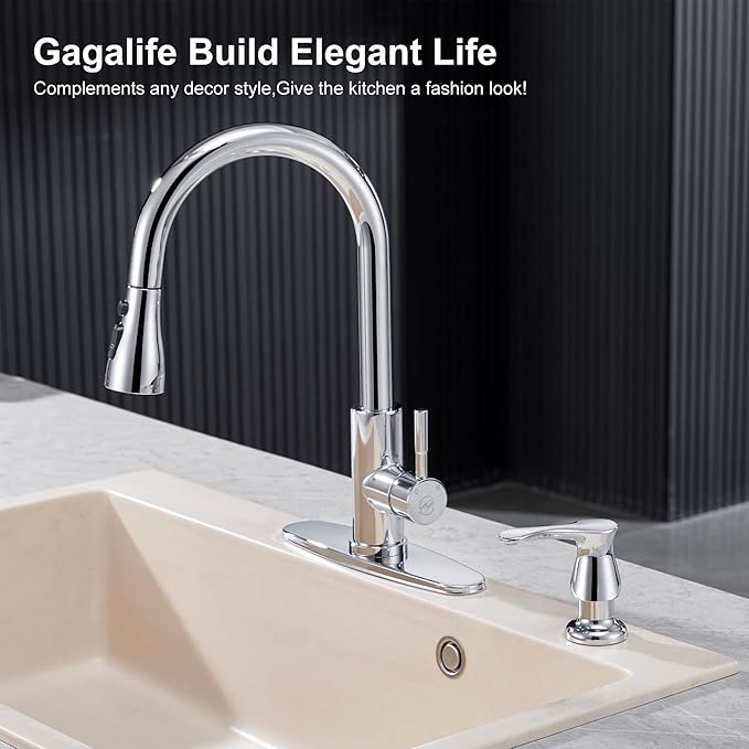 GAGALIFE Kitchen Sink Soap Dispenser Chrome, Under Sink Soap Dispenser