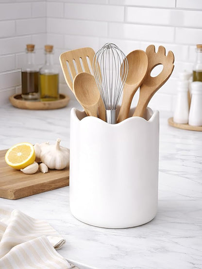 Ceramic Utensil Holder for Kitchen Counter, 7.1" Large Kitchen Utensil Holder