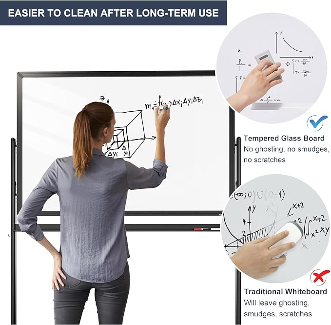 Mobile Clear Glass Whiteboard on Wheels