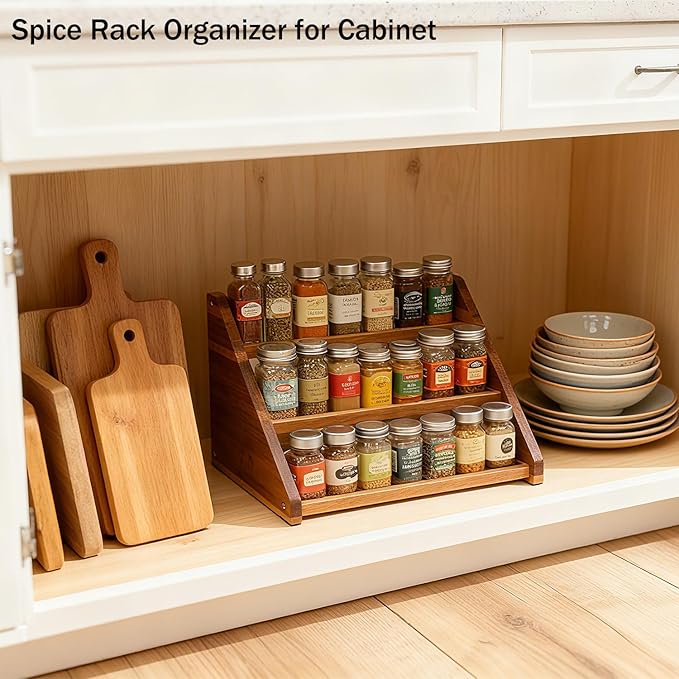 Acacia Wooden Spice Rack for Countertop
