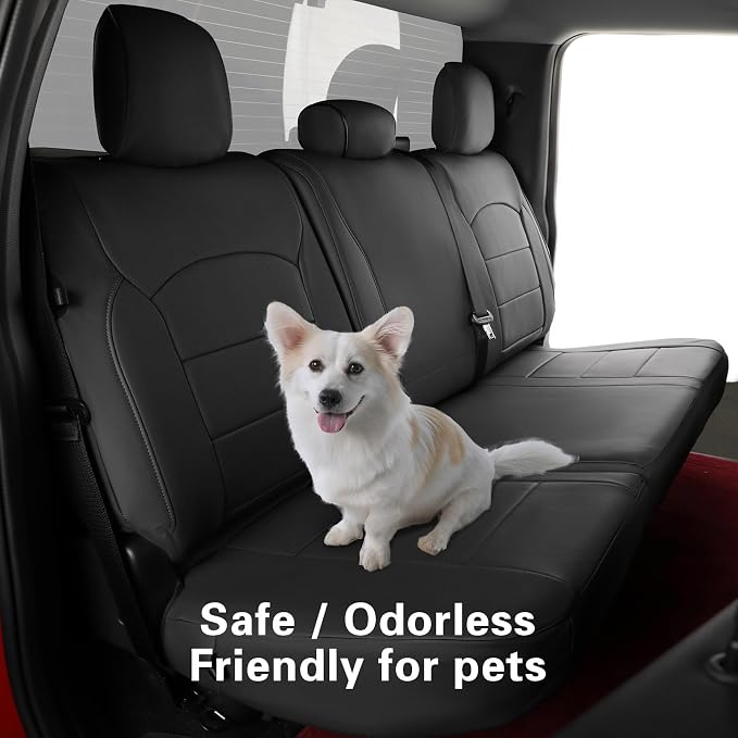 coverdream F150 Leather Seat Covers Fit for 2015-2020 Ford F150 SuperCrew XL,XLT & 2017-2022 F250 F350 F450 Crew Cab XL,XLT Pickup,w/No Rear Armrest,Waterproof Truck Seat Protector(Full Set,Black)