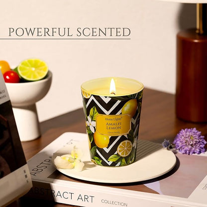 HomeLights Large jar Candle | 1-Wick Long-Lasting Scented Candles, 6.7oz Natural Soy Wax Candle for Home Scented, Eclectic Mixed Styles Gifts for Women & Men, Amalfi Lemon