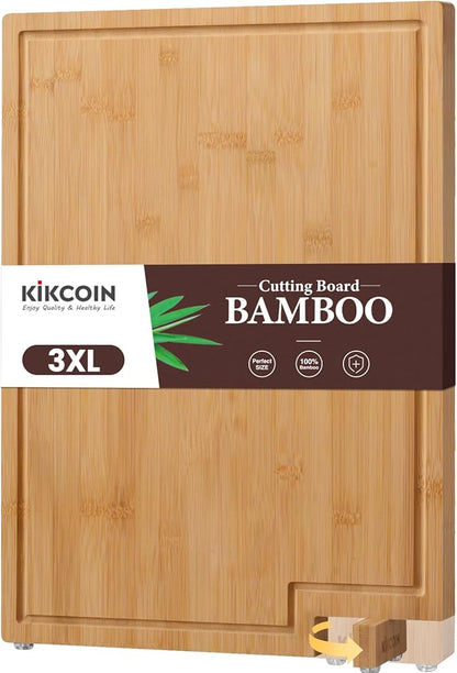 Kikcoin Bamboo Cutting Boards for Kitchen, 3XLarge Wood Cutting Board