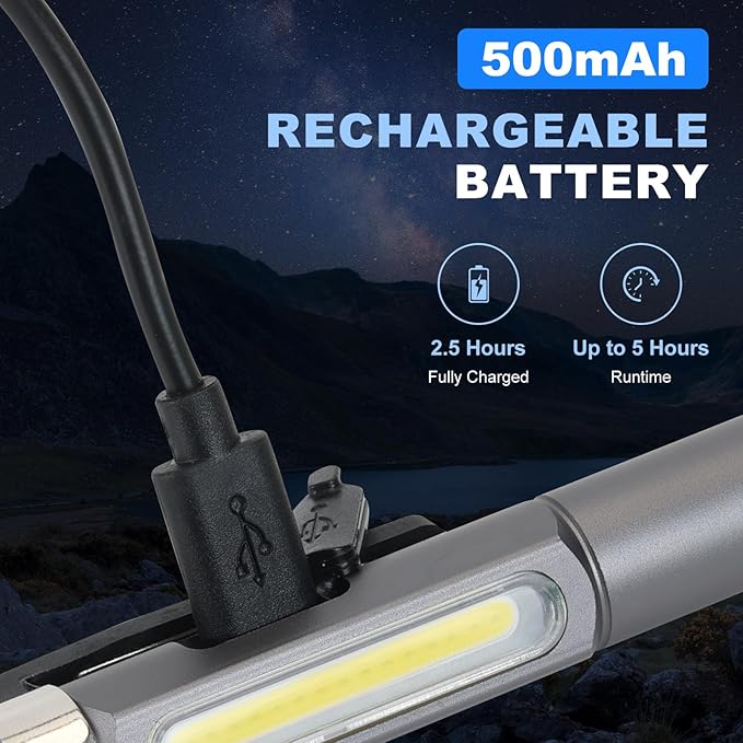Rechargeable LED Pen Light with Magnetic Clip - Dimmable Inspection Pocket Flashlight, USB-C Charging, Spotlight & Floodlight Modes, Compact Aluminum for Mechanics Hiking Emergency