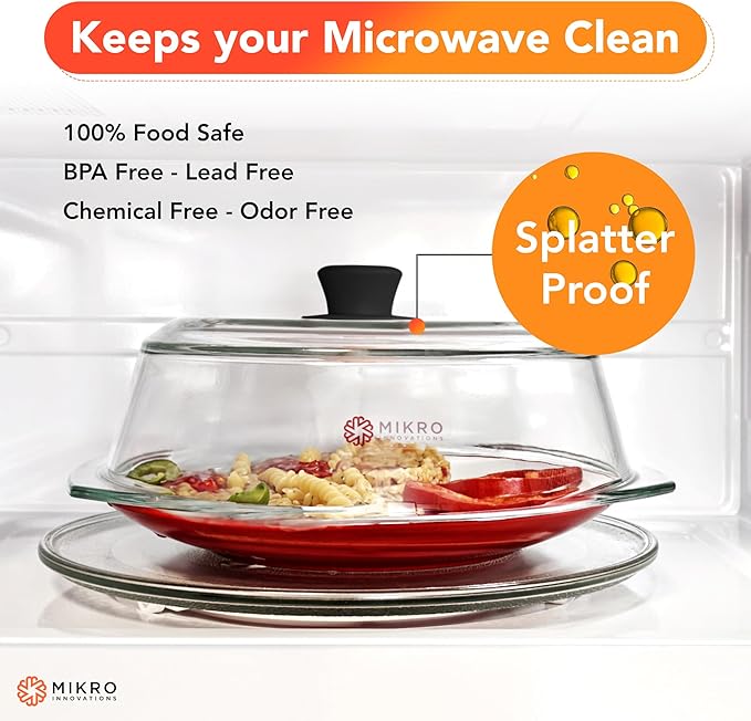 Tall Glass Microwave splatter cover | Sturdy clear 100% food safe BPA free