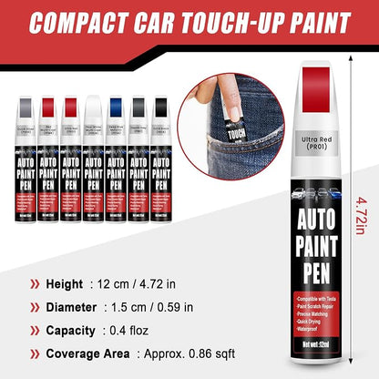 Touch Up Paint for Cars (Ultra Red PR01), Compatible with Tesla Model Y/3/S/X, 0.4 fl oz Color Accurate 2-in-1 Car Paint Scratch Repair Pen, Professional Grade, Fast-Drying & Long-Lasting