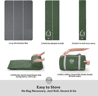 STOVER Waterproof Stadium Blanket – Portable Outdoor Camping Blanket for Travel, Picnics, or Sports – Warm, Windproof, Lightweight, and Packable (Alpine Green)