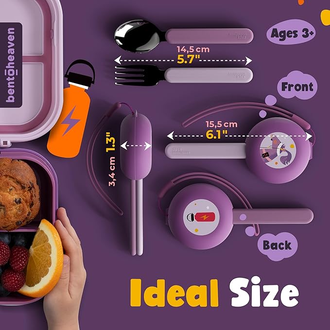 Bentoheaven Kids Travel Utensils with Case, Food-Grade Stainless Steel & BPA-Free Plastic, Travel Cutlery Set, Dishwasher Safe Fork, Spoon & Case, Reusable Flatware, Silverware for Kids (Horse)