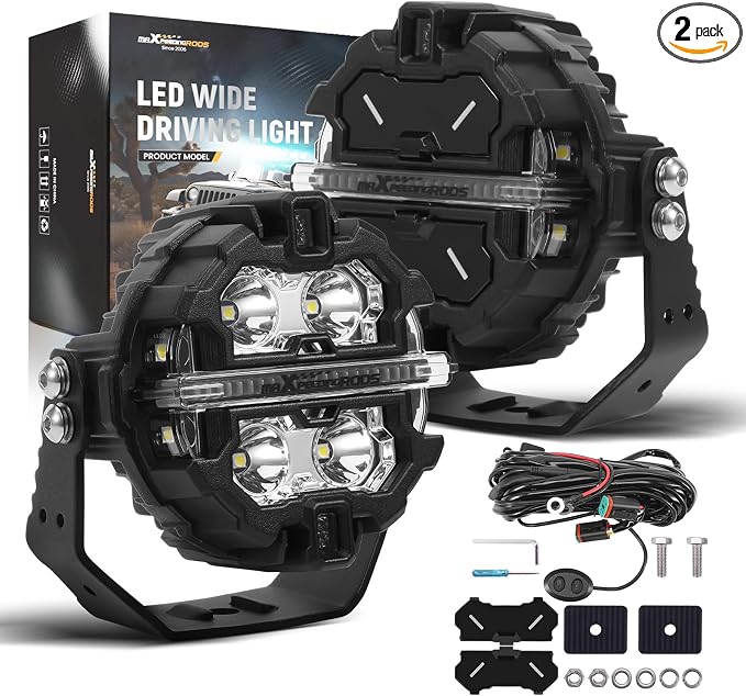 maXpeedingrods 3.5 Inch LED Off Road Lights 160W 19200LM Round Fog Lights with Amber/White DRL, LED Light Bar 270°Side Shooter for UTV Trucks SUV Pickup ATV Motorcycles, with 4 Black Light Covers