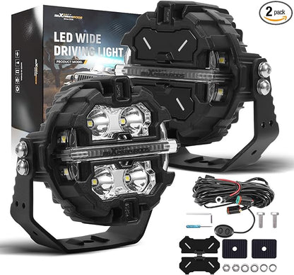 maXpeedingrods 3.5 Inch LED Off Road Lights 160W 19200LM Round Fog Lights with Amber/White DRL, LED Light Bar 270°Side Shooter for UTV Trucks SUV Pickup ATV Motorcycles, with 4 Black Light Covers