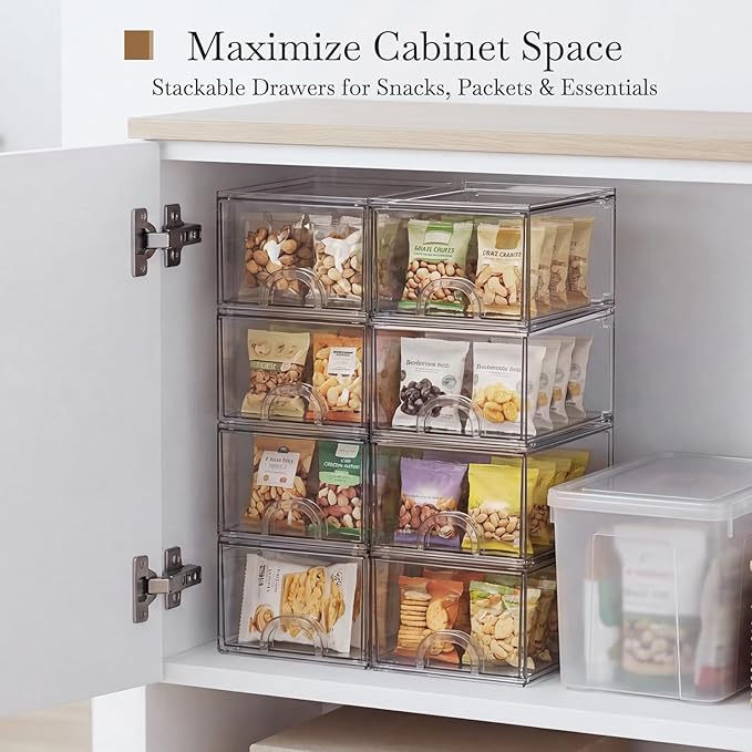 8 Pack Small Clear Stackable Acrylic Storage Boxes Storage Drawers, Storage