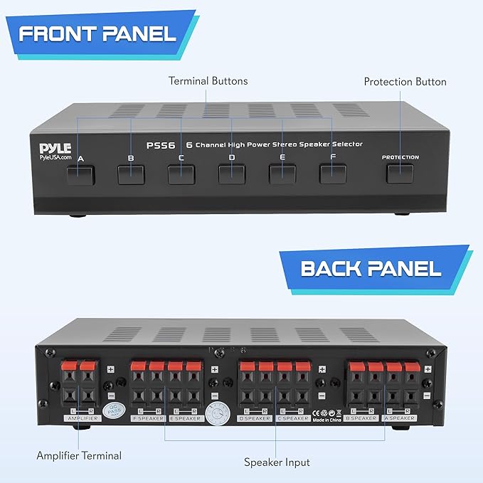 Pyle Home Premium New and Improved 6 Zone Channel Speaker Switch Selector