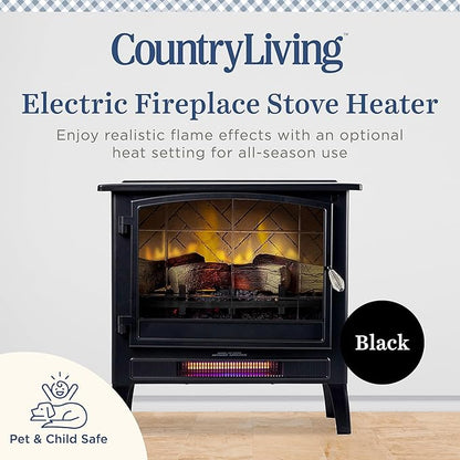 Country Living Infrared Freestanding Electric Fireplace Stove Heater in Black |