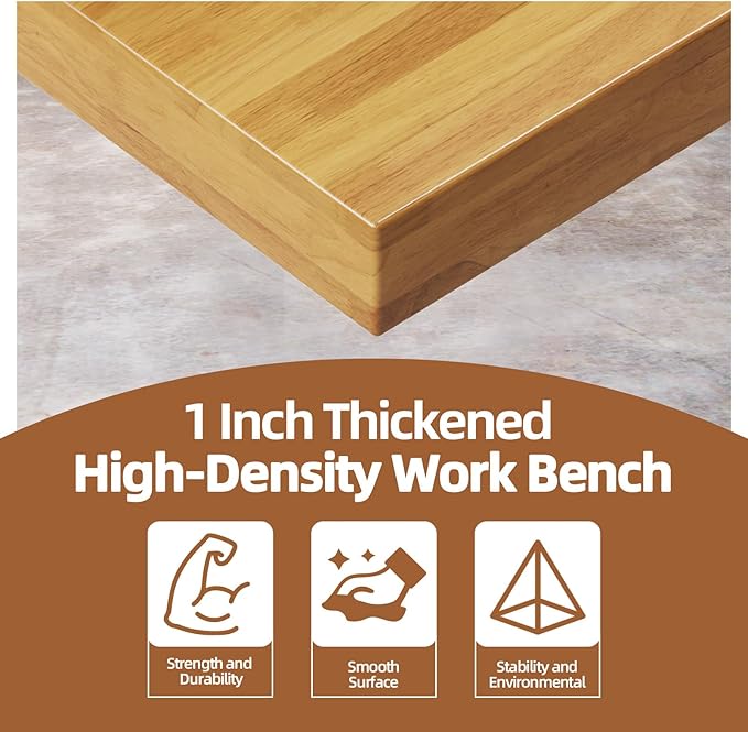 48” Chipboard Wood Work Bench Work Table, Mental Tool Heavy-Duty Adjustable Workbench, 3000 Lbs Capacity Tool Bench Workstation for Garage, Workshop