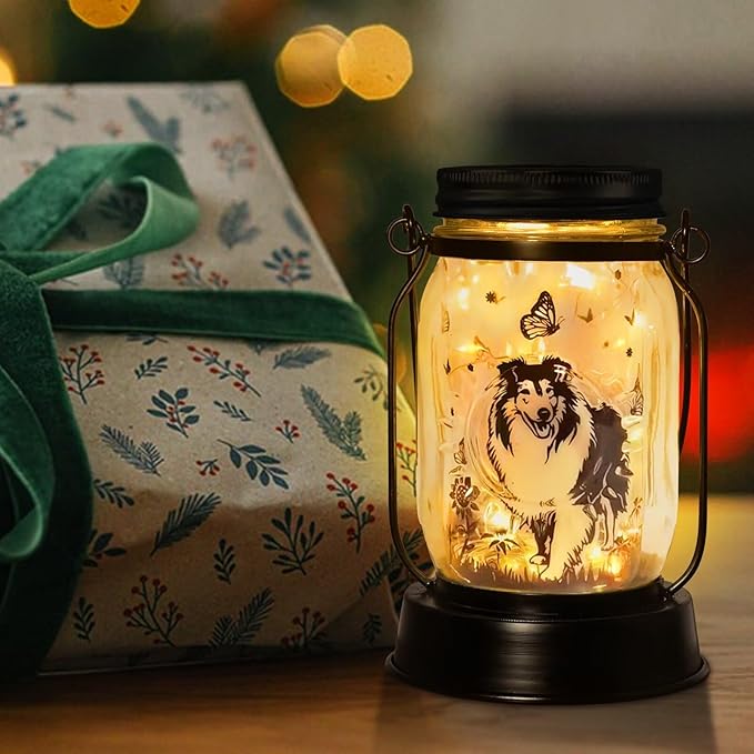 kyoryuger Sheltie Gifts for Women/Men Sheltie Solar Lanterns Dog Mom Birthday Dog Lovers Lantern Pet Loss Pet Memorial Lights Solar Garden Decoration for Yard, Patio,Backyard,Porch Torches