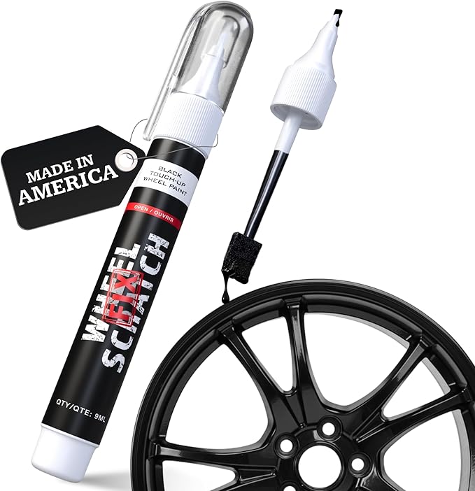 Wheel Scratch Fix® Gloss Black Magic Car Scratch Remover Pen - Alloy Wheel Touch Up Paint Pen for Cars, Curb Rash Removal with Fast-Drying & Long-Lasting OEM Finish, Vehicles Rim Repair Paint for Chip (Universal Gloss Black Wheel Paint (Pen Only))