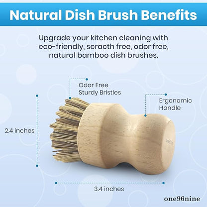 Unscented Dish Soap Liquid Hypoallergenic Cleaning Pack with 1 Natural Sisal Dish Scrub Brush & 2 Unscented Clear Liquid Dishwashing Soap With Biodegradable Formula (3 Items)