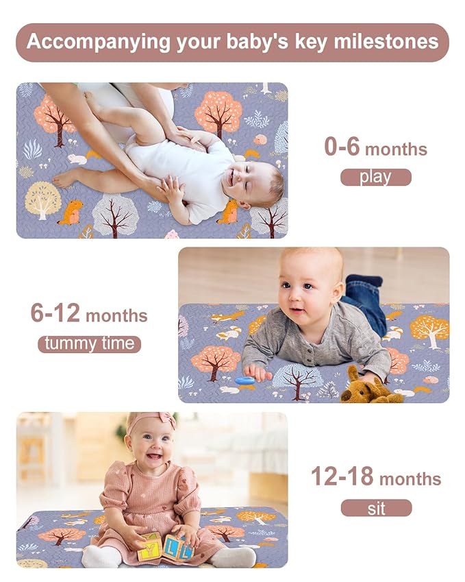 50 x 50 Play Mat for Baby Playpen Tummy Time Mat, Non-Slip Washable Baby Playpen Mat, Baby Crawling Mats for Floor, Portable Travel Large Play Mats for Toddlers and Infants