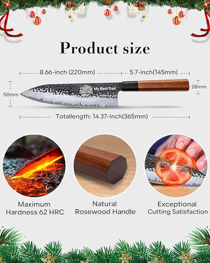 FAMCÜTE Personalized Gifts for Men Engraved Custom Japanese Knife, Hand Forged