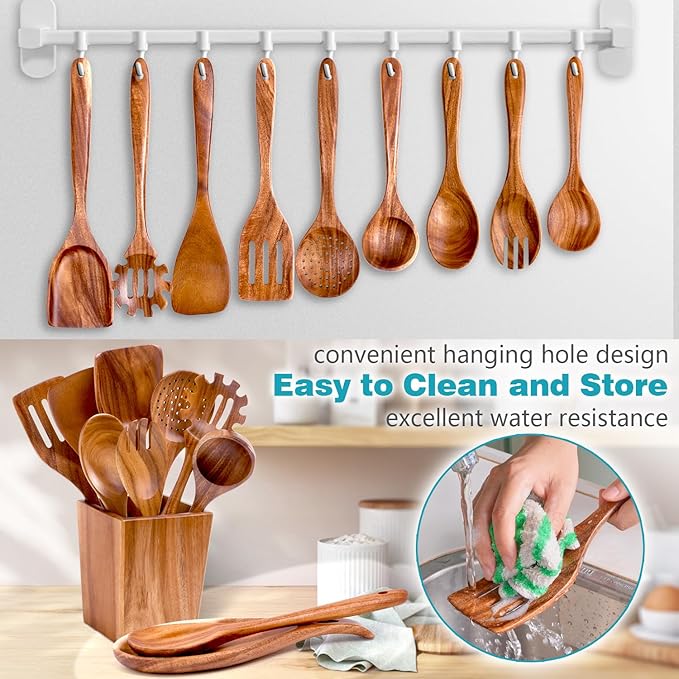 HOWHONG Wooden Spoons for Cooking, Premium Acacia Wood Kitchen Utensil Set