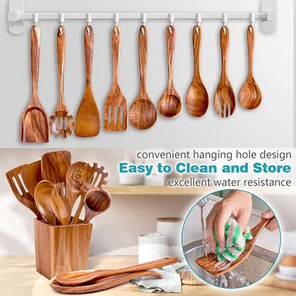 HOWHONG Wooden Spoons for Cooking, Premium Acacia Wood Kitchen Utensil Set