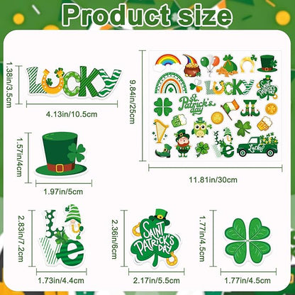 MARFOREVER 50 PCS St. Patrick's Day Gel Window Clings Stickers Reusable Green Shamrock Thick Gel Clings Decals for Spring Irish St Patrick's Day Kids Toddlers Classroom Party Window Glass Decoration