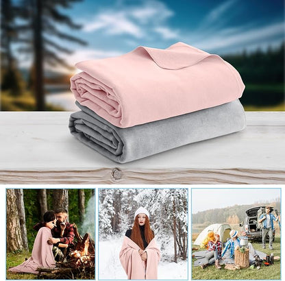 Peryiter 2 Pcs Military Wool Blanket Large 64" x 88" Camping Blanket Survival 3.3 Lbs Each Thick Thermal Washable Emergency Blanket for Outdoors Sporting Events Survival Kits (Pink, Gray)