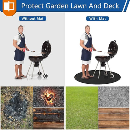 Round Under Grill Mat for Outdoor Grill, 48 Inch Anti-Slip BBQ Floor Mats, Easy to Clean Reusable Fireproof Grill Pad, Oil-Proof Waterproof Protector for Deck Fireplace Pit Mat Black