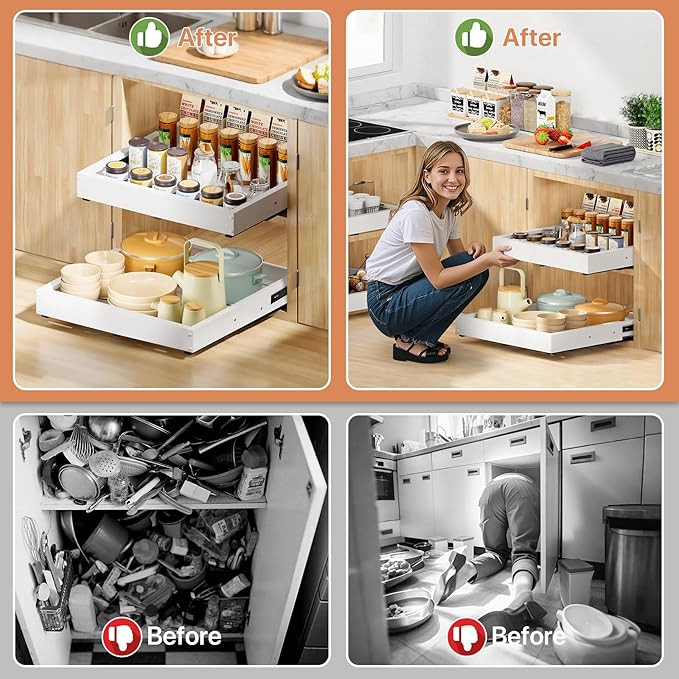 2 Pack Pull out Cabinet Organizer, Width Depth,