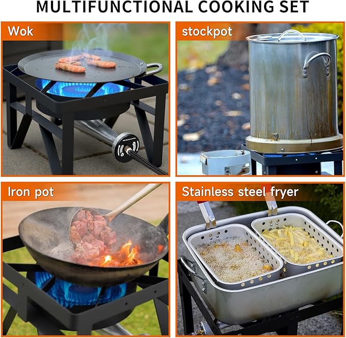 SKOK 200,000 BTUs High Pressure Single Burner Propane Camping Stove - Portable Outdoor Stove for Outdoor Cooking, Backyard, Picnic