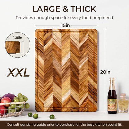 Teak Wood Cutting Board for Kitchen Extra 20'' Large End Grain Heavy Duty