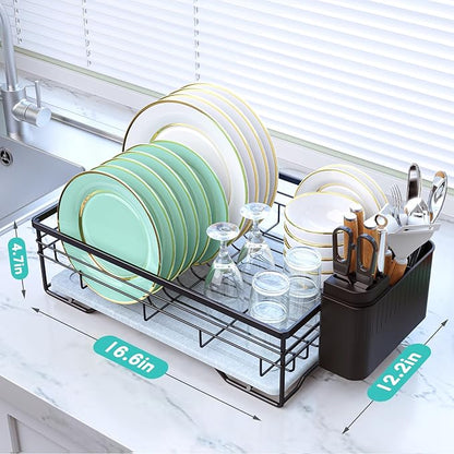 VABNEER Dish Drying Rack with Stone Drying Mat, Quick-Drying/Stainless/Super