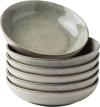 AmorArc 8.5'' Large Pasta Bowls, 36oz Stoneware Pasta Serving Bowls Set of 6 for Kitchen, Wide Bowls for Pasta,Salad,Oatmeal, Microwave Safe, Reactive Glaze