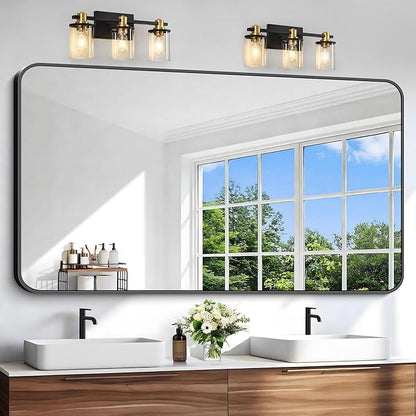 Black Bathroom Mirror, 66x36 inch Aluminum Metal Frame Rectangular Vanity Mirror
