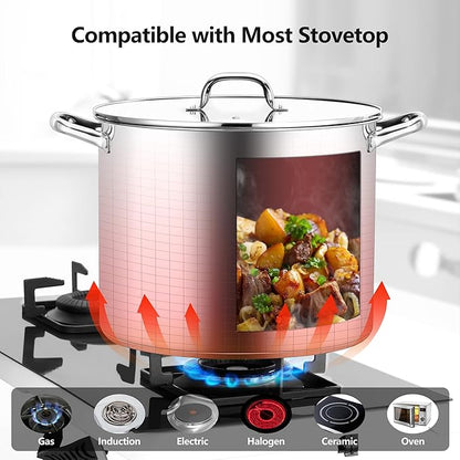 Homikit 20 Quart Soup Pot with Lid, Large Stainless Steel Stock Pot with Double