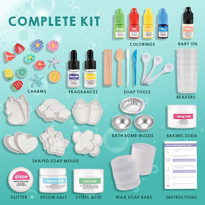 Klever Kits Bath Bomb, Soap Making Kit for Kids, 2-in-1 Spa Science Kits, DIY Make Your Own Bath Bombs & Soap, Spa Kit for Kids, Gifts Toys for Toddler Kid, Birthday Present