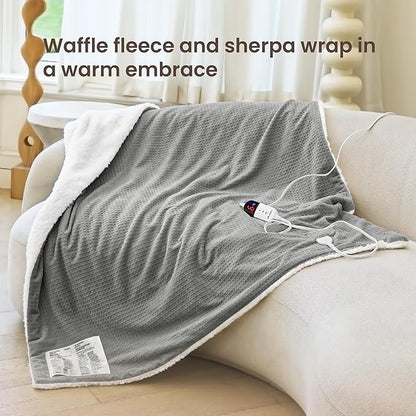 Heated Blanket Electric Throw Waffle, 50x60 Inches Sherpa Fleece Fast Heating