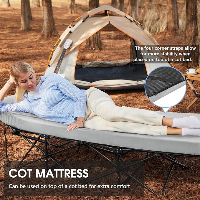 CYMULA Memory Foam Camping Mattress Pad,3inch Sleeping Pad for Camping,Non-Slip Bottom Floor Cot Car Mattress Bed with Retaining Portable Roll up Mattress Pad Mat for Travel Truck Guest Bed Tent