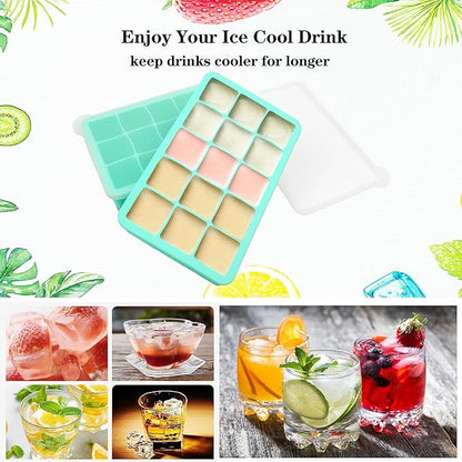 2 Pack Silicone Ice Cube Trays, Easy Release Flexible-15 Cubes Ice Cube Molds
