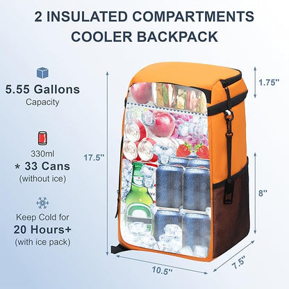SPARTER Backpack Cooler Insulated Leak Proof 33/49 Cans, 2 Insulated Compartments Thermal Bag, Portable Lightweight Beach Travel Camping Lunch Backpack for Men and Women