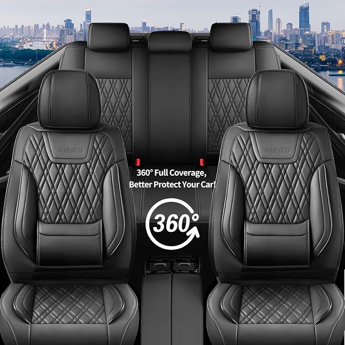 Car Seat Covers Compatible with Hyundai Accent 2017-2025 2026 - Full Set 5 Seats Luxury Leather All-Weather Seat Cushions & Protectors, Waterproof & Breathable, Airbag Compatible (Black)