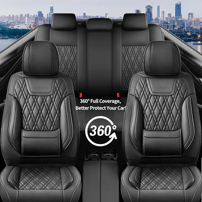 Car Seat Covers Compatible with Hyundai Accent 2017-2025 2026 - Full Set 5 Seats Luxury Leather All-Weather Seat Cushions & Protectors, Waterproof & Breathable, Airbag Compatible (Black)